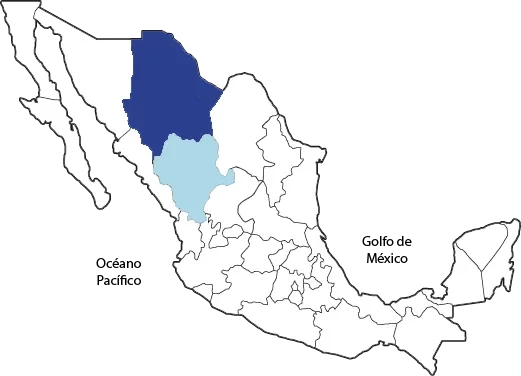 Mapa de México con Chihuahua y Durango resaltados como zona de operación de Grupo TESA.